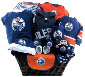 edmonton deluxe gift hockey oilers baby baskets